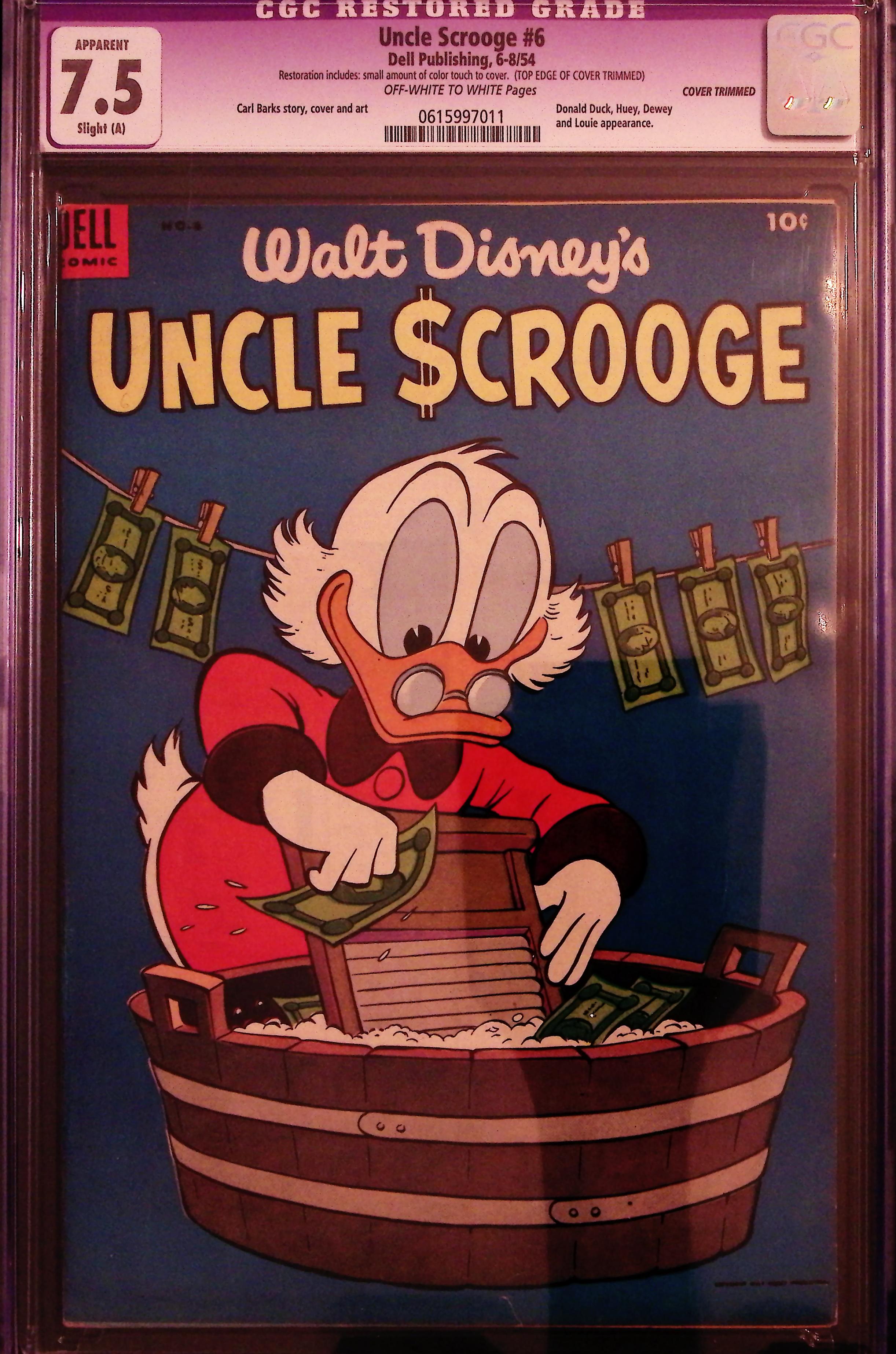 Uncle Scrooge #6 CGC 7.5 Restored Grade Off White To White Pages