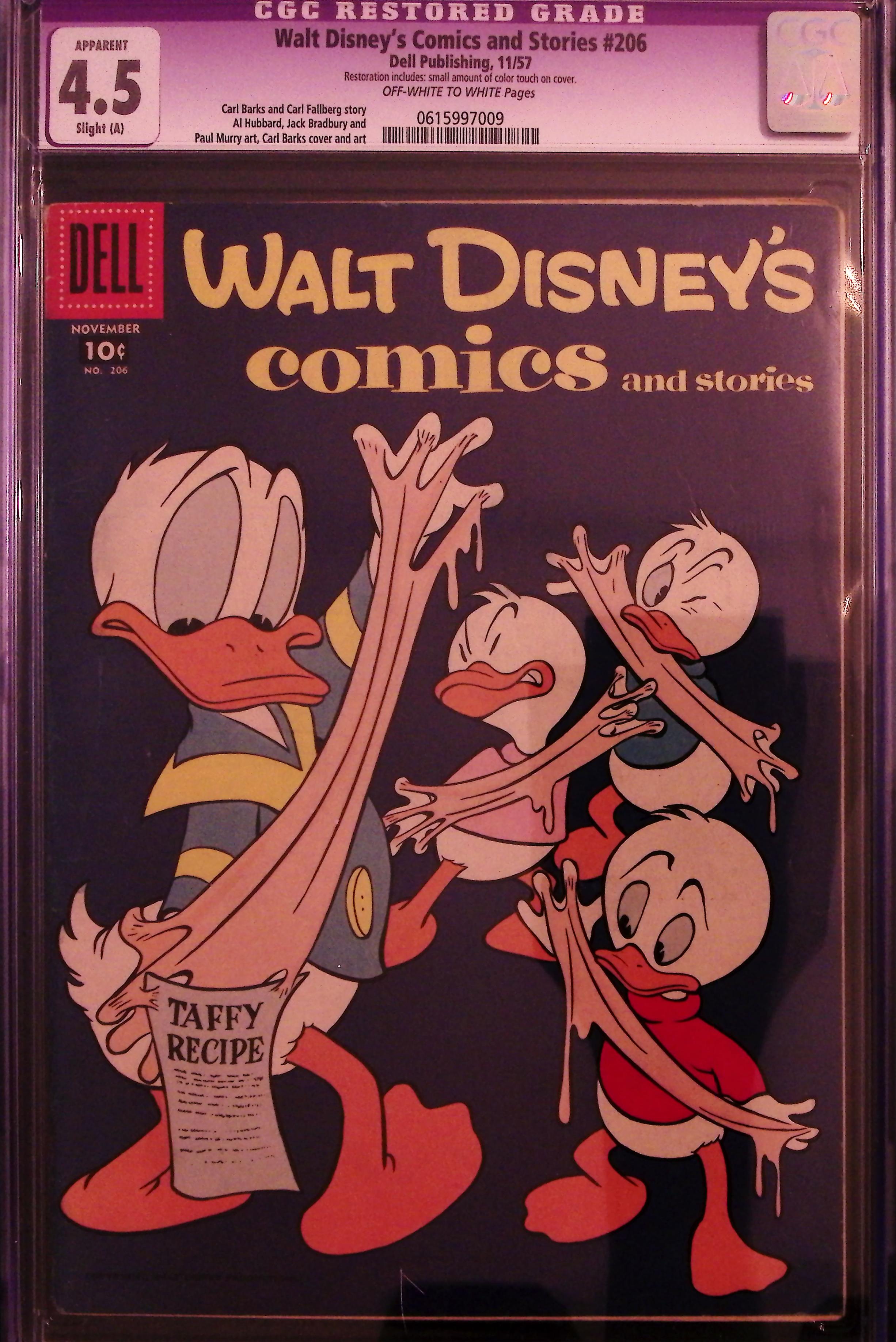 Walt Disney's Comics And Stories #206 CGC 4.5 Restored Grade Off White To White Pages